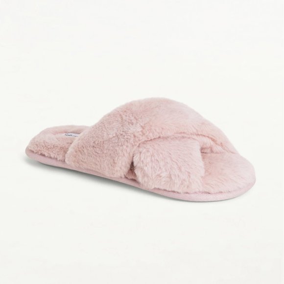 SPLENDID FAUX FUR VEGAN CROSS SLIDE SLIPPERS M/L - Picture 2 of 6